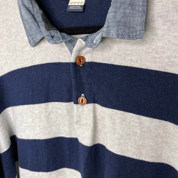 Lands’ End Canvas Mens Rugby Polo Shirt XL Navy Striped Cotton Cashmere 434750 - Picture 4 of 8